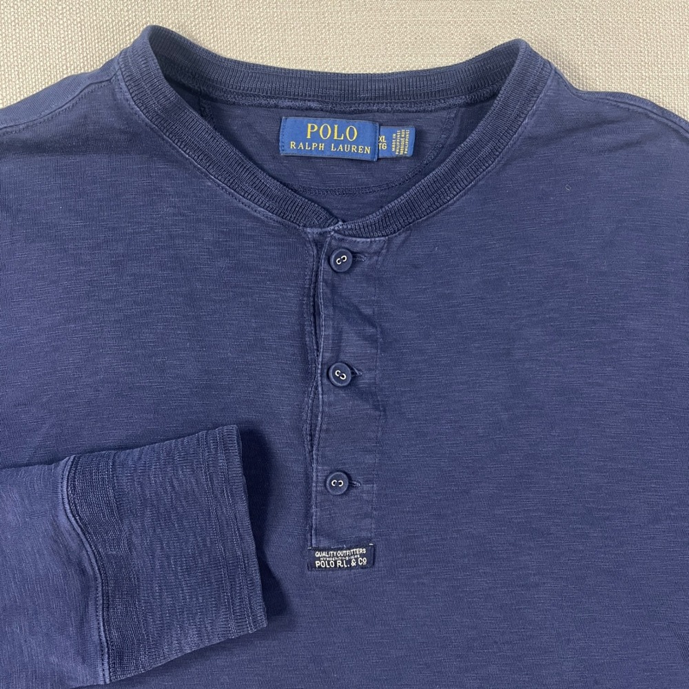 Polo Ralph Lauren Mens XL Navy Blue Slub Cotton Long Sleeve Henley Shirt 0817